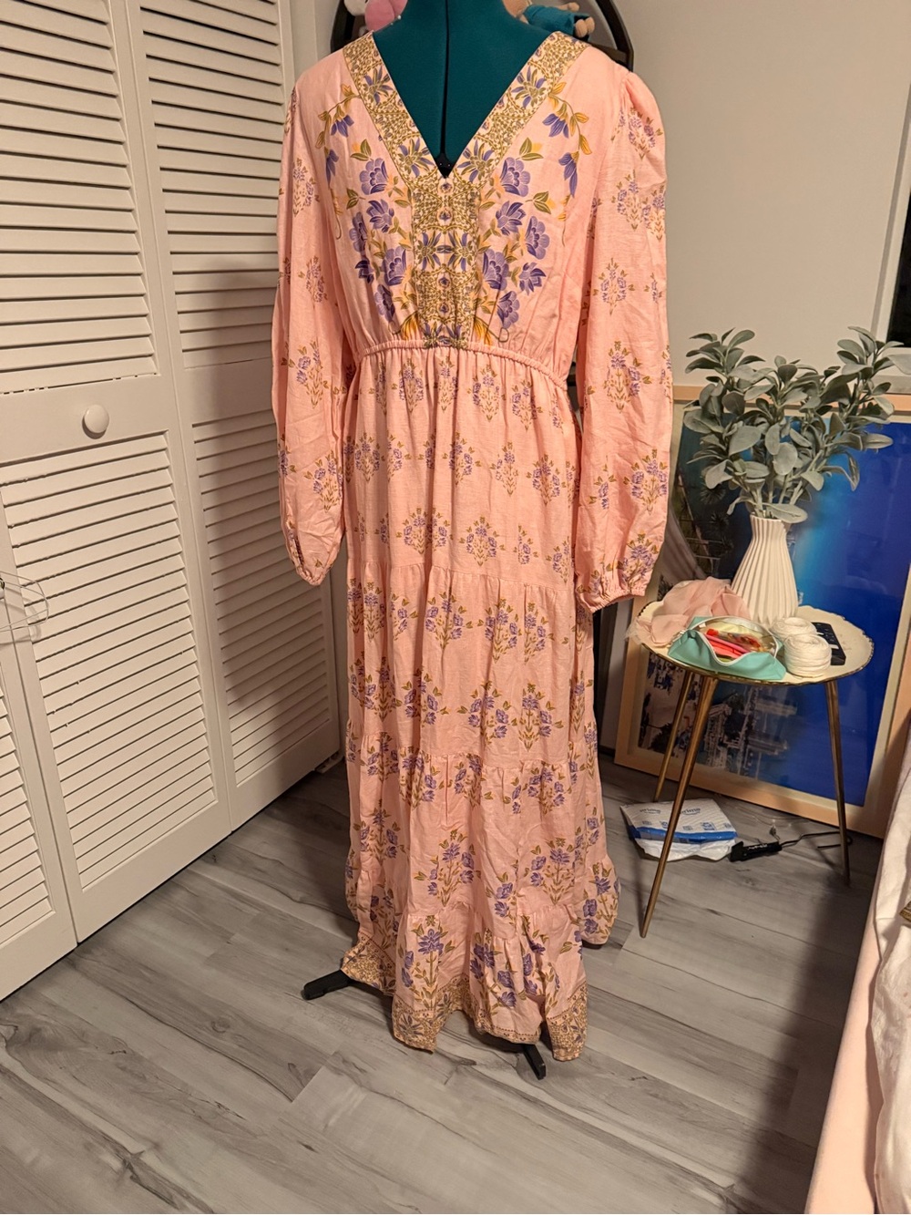 Blush Pink Floral V-Neck Maxi Dress